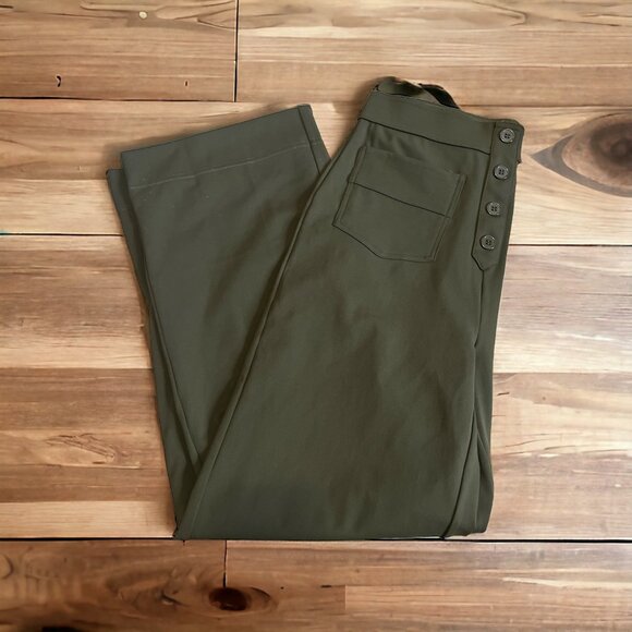 Halara High Waisted Straight Leg Sz Small Tall Womens Green Button Multi Pockets - Picture 5 of 14